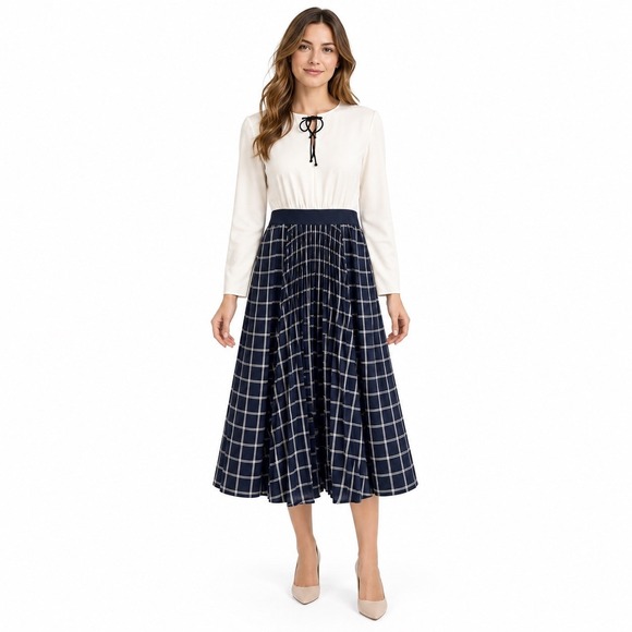 Ted Baker Dresses & Skirts - Ted Baker Long Sleeve Midi Dress Plaid Windowpane Contrast Size 3 = US Medium